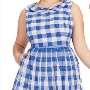 Blue and white collared gingham dress